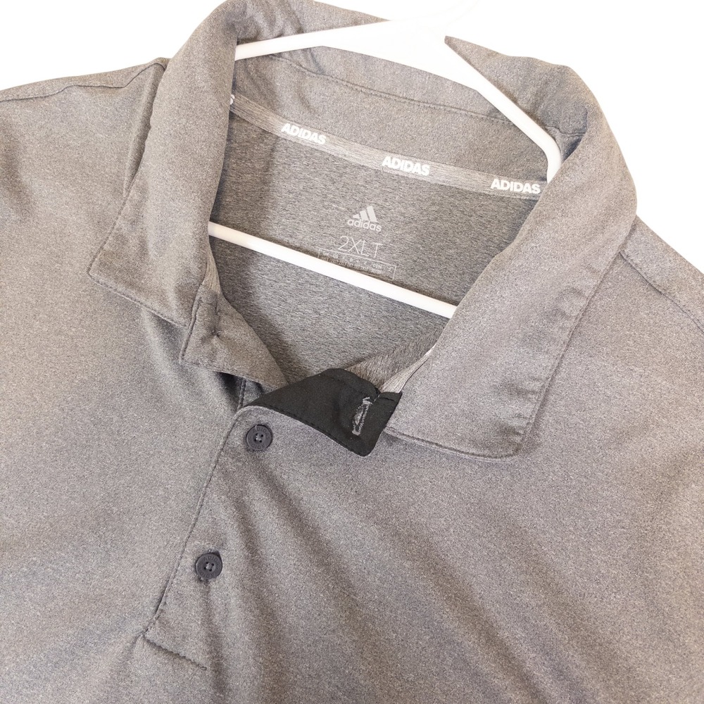 Adidas Mens 2XLT Gray Short Sleeve Performance Polo Shirt Tall Fit